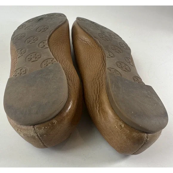Tory Burch Reva Pebbled Leather Ballet Flats Royal Tan Camel Women Shoe Size 7M - Picture 11 of 16